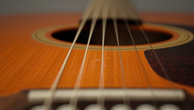 Close-up of acoustic guitar wood, showcasing rich textures, ideal for music backgrounds