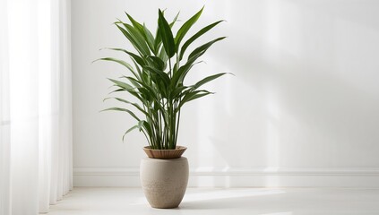 Fototapeta premium Dracaena braunii plants in a flowerpot, beneficial indoor greenery for air quality