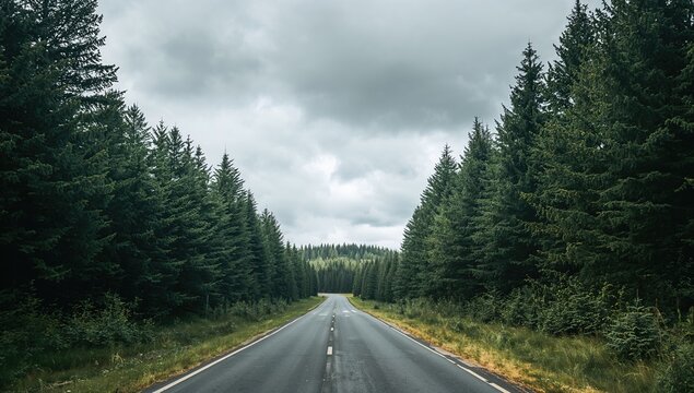 Misty forest landscape with spruce and pine trees, natural texture backdrop for editorial use - Powered by Adobe