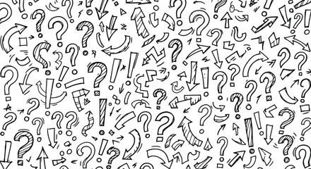 Obraz premium Black and white question marks and arrows in abstract pattern