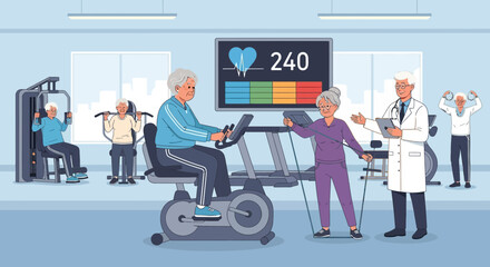 Senior health and fitness: Elderly individuals engaging in physical therapy