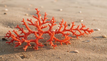 Red coral resting on sandy surface, highlighting erosion risk
