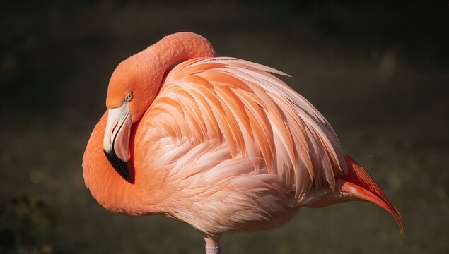A solitary American flamingo grooming its plumage, showcasing natural behavior, Wildlife Awareness Day