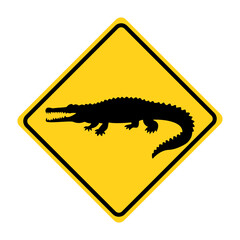 Crocodile Crossing Sign, Beware of crocodile sign, Safety sign beware of wild animals, Drive slowly for animal safety. Flat vector illustration design isolated on white background