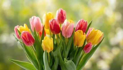 Vibrant tulip arrangement, ideal for springtime themes, nature appreciation
