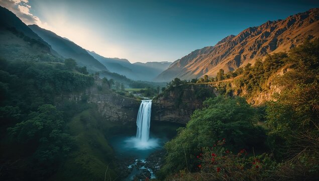 Nature showcasing its beauty, mountains and waterfalls, seasonal change