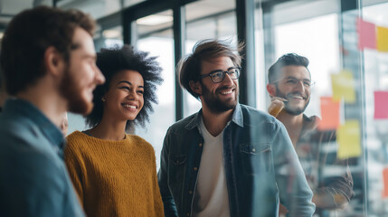 Creative team brainstorming collaboration meeting in modern office space