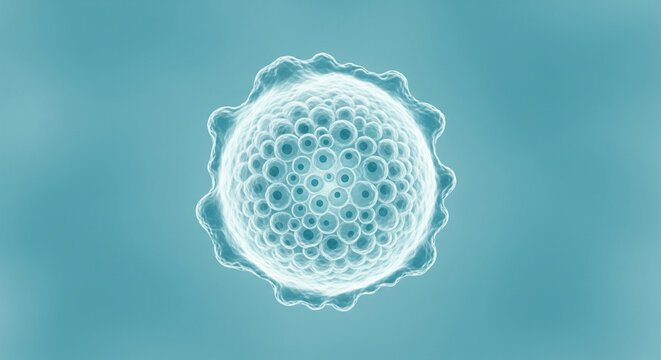 Magnified single cell organism, medical or biology life and science concept