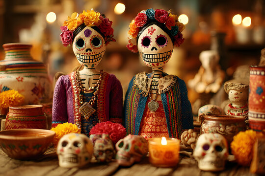 catrinas sonriente tradicional de las ofrendas mexicanas de dia de muertos uno de noviembre cultura mexicana