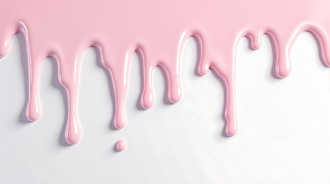Pink paint drips on white surface from above creative concept