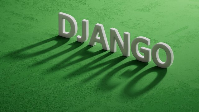 shadow of 3d charcaters with DJANGO business word.close up of shadow of 3d charcaters,Business Concept.3D rendering.