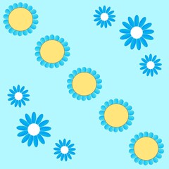 Blue and Yellow Flowers Floating on Light Blue Background
Playful mix of blue and yellow stylized flowers 