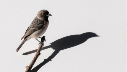 Obraz premium Small bird perched on a branch casting a shadow.