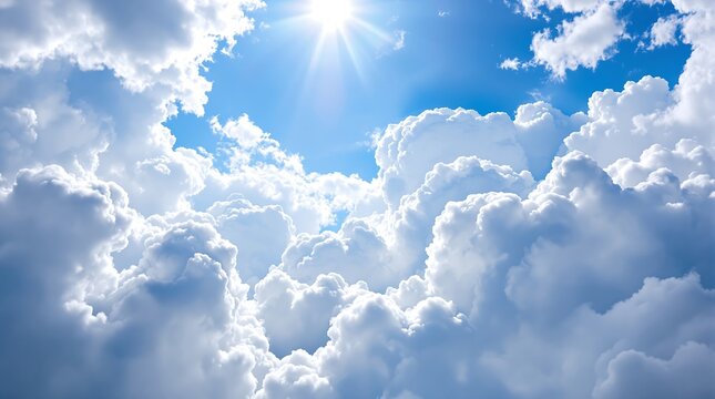 Beautiful sky with cumulus clouds and bright sunlight, idyllic view