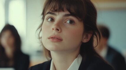 Actress Sophia Brown portraying a serious student in class, deeply engaged with reading material.