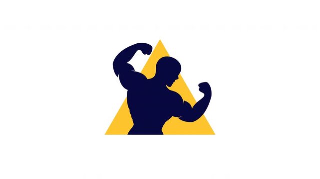 Animation Bodybuilder silhouette and bright yellow triangle 