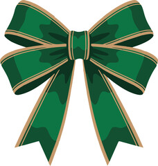 Green ribbon bow with gold trim on white background vector illustration EPS file download.
