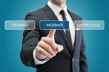 Businessman Hand Selecting Webinar Option on a Digital Interface