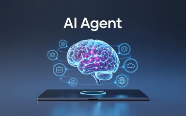AI Agent Brain with Technology Network and Icons