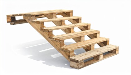 Wooden pallet stairs rise from stained concrete—an improvised ascent shaped by reuse, resilience, and the quiet ingenuity of hands that build function from fragments.