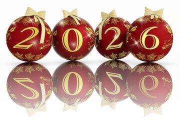 Illustrazione 3D. Anno nuovo 20246 Capodanno 2026 in numeri e con decorazione natalizia.