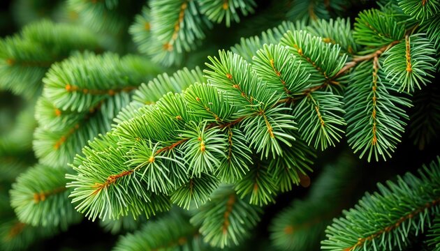 Lush Green Pine Needles Close-Up: Natural Evergreen Branch Detail, Forest Texture, Vibrant Foliage, Serene Woodland Background - Powered by Adobe