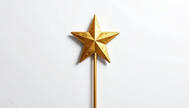 A golden five-pointed star stands upright—gleaming symbol of achievement, celebration, and the quiet radiance of recognition suspended in minimalist space.