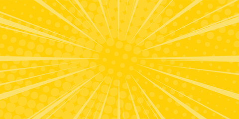 Yellow abstract background with light of sunburst. yellow starburst with halftone. sun ray retro background with flash