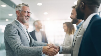 Obraz premium Successful Businessmen Concluding a Deal with a Handshake in a Modern Office Setting