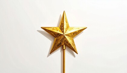 A golden five-pointed star stands upright—gleaming symbol of achievement, celebration, and the quiet radiance of recognition suspended in minimalist space.