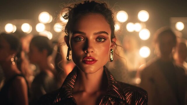Mysterious Glance: A woman with captivating eyes stands amidst a blurred background. The play of light and shadow, casting an alluring atmosphere. 