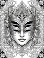 Intricate Venetian Masquerade Mask with Elaborate Scrollwork and Feather Details - Elegant Costume and Party Accessory