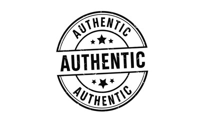 Authentic grunge rubber stamp, circular distressed design, 'authentic' text at center, repeated text, stars, signifying genuine quality, originality, official verification, and trust, isolated.