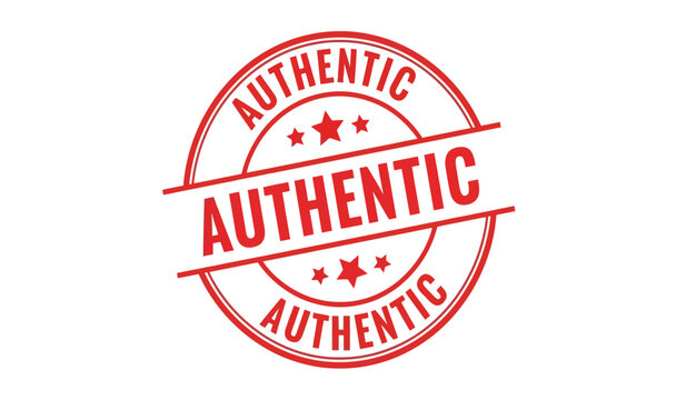 Authentic red rubber stamp seal illustration featuring bold text, stars, and circular design, symbolizing genuine, certified, original, verified, and quality products or services.