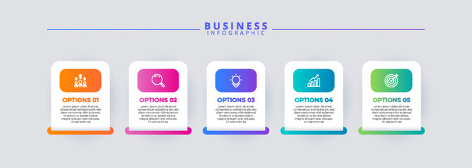 Infographic thin line design with icons and 5 options or steps. Infographics for business concept. Can be used for presentations banner, workflow layout, process diagram, flow chart