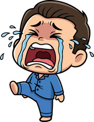 Fototapeta premium Crying Child in Pajamas Throwing Tantrum, Expressing Sadness and Frustration