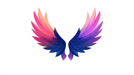 Colorful abstract wings, white background, design element