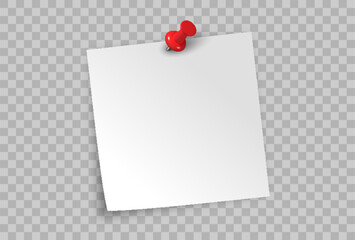 clean blank notepad pinned to the wall with a red pushpin, offering an empty space for messages, reminders, or office notes.