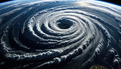 Majestic Hurricane Swirl from Space: Powerful Weather System Over Ocean - Dramatic Satellite View of Nature's Fury