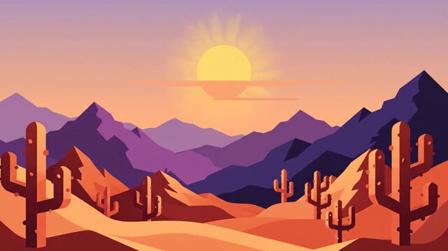 ベクター砂漠風景 パララックス遠景アニメ
