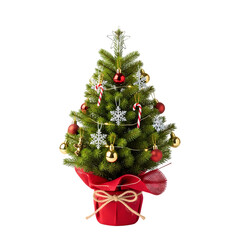 Delightful festive Christmas tree adorned with ornaments brings holiday cheer and cozy winter vibes to any space