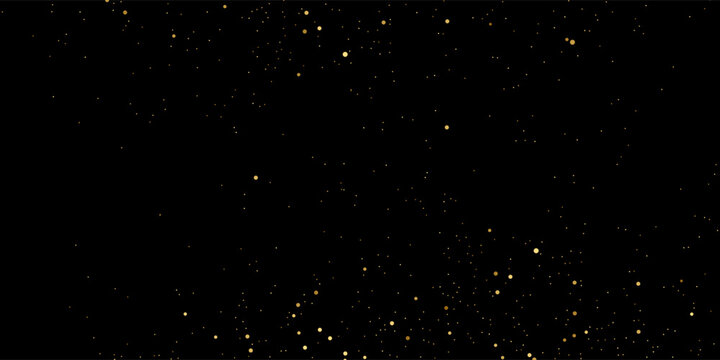 Gold glitter texture on a black background. Holiday background. Golden explosion of confetti. Golden grainy abstract texture on a black background. Design element