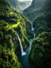 Majestic Kauai Waterfalls: Lush Tropical Valley View - Hawaii's Hidden Paradise & Natural Beauty