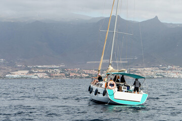 Sailboat on the ocean off south Tenerife, Canary Islands