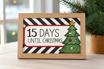 Festive countdown sign shows 15 days remaining until Christmas morning.