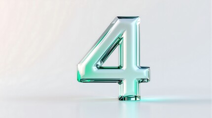 Glossy crystal number four standing against bright white background