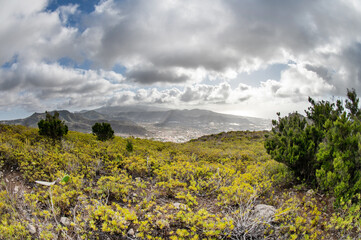 Tegueste area with surrounding scenery and distant towns, Tenerife, Canary Islands