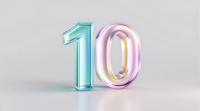 Number ten with iridescent effect on a light background