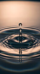 Close-up of a water droplet creating ripples on the surface with a soft gradient background