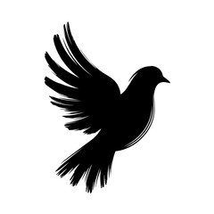 Obraz premium Silhouette dove soars upward with textured brush strokes. Dove represents peace and freedom in stylized graphic form. Dove ideal for symbol design or monochrome art print.